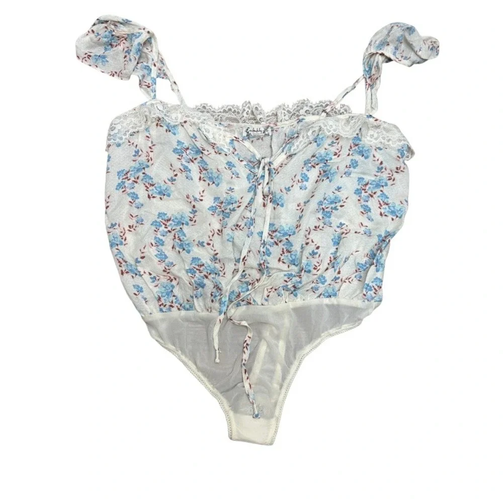 Intimately Free People Take It Away Bodysuit Floral Cream Dainty Coquette S NWT